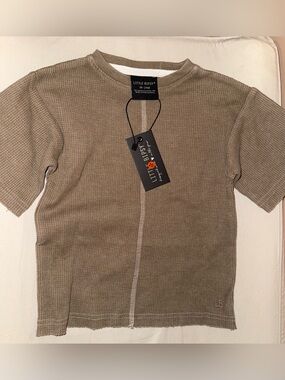 Little Bipsy Olive-Tan Ribbed Crewneck Top